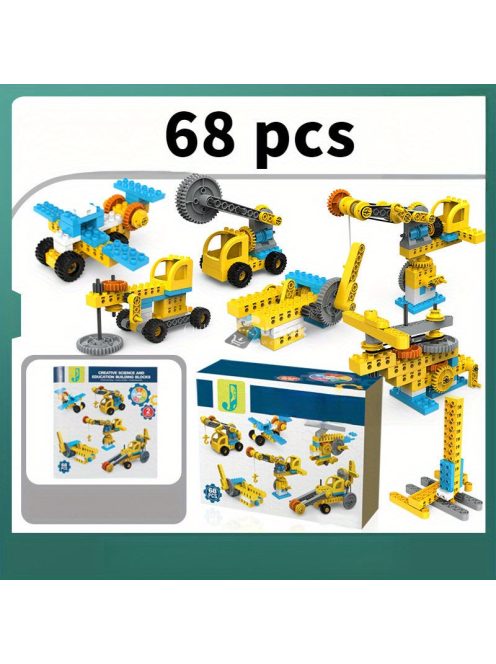 Gyerek építőkocka készlet, fogaskerék mechanizmus és jármű játékkészletek