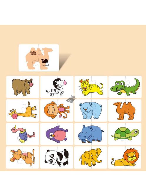 16 darabos Montessori Puzzle Kártya játék - Állatok