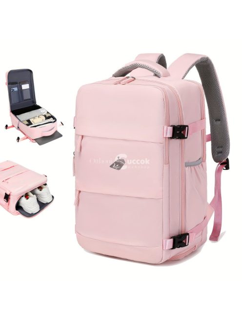 Nagy kapacitású utazó hátizsák, cipőtartó zsebbel - - Rózsaszín