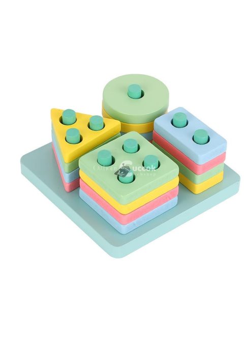 Montessori geometriai formaválogató játék - Pasztell színek négyzet alapon
