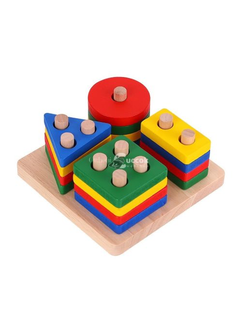 Montessori geometriai formaválogató játék - Élénk színek négyzet alapon