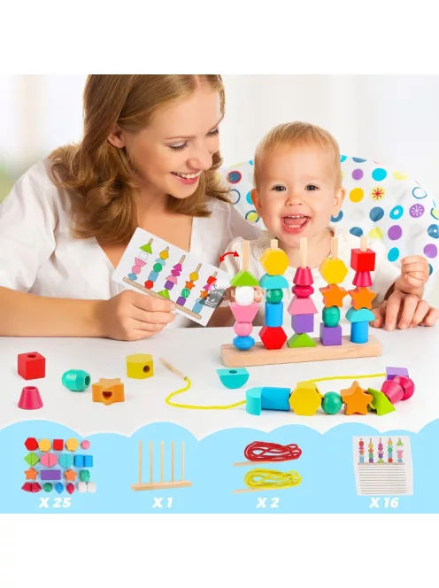 Montessori fa gyöngyös szortírozó játékszett