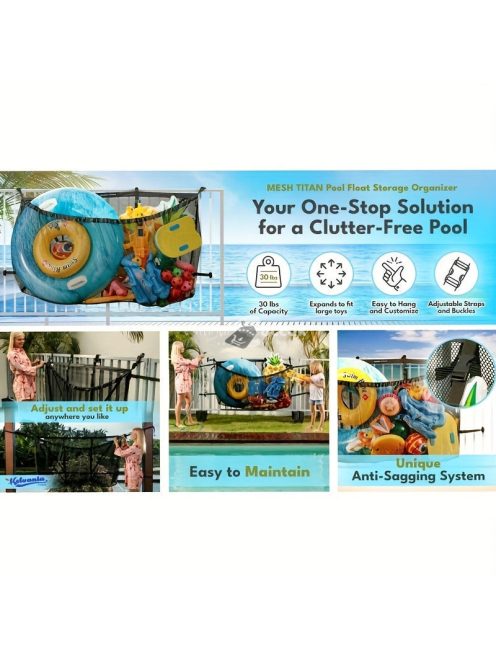 Felakasztható tárolóháló úszógumikhoz, kerti játékokhoz