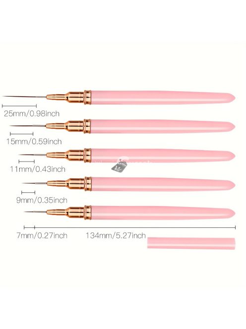 5 darabos Köröm Művészeti Ecsetkészlet - Ultra Finom Részletező Tollak Manikűrhöz & Pedikűrhöz, Szagtalan, Tökéletes a DIY Otthoni Szalonhoz