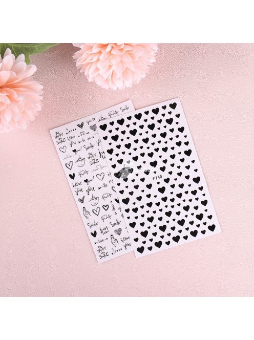 2 Lapos Körömmatricák, Valentin Nap Körömmatricák, Heart Love Design Angol Betűs Köröm Kiegészítők