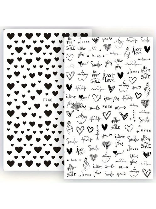 2 Lapos Körömmatricák, Valentin Nap Körömmatricák, Heart Love Design Angol Betűs Köröm Kiegészítők