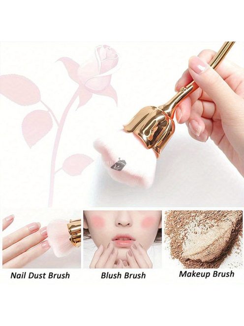 Rózsa virág alakú köröm por ecset, puha sörtéjű smink ecsetek, manikűr pedikűr tisztító eszköz kiegészítő, kozmetikai ecset virágos mintás fogantyúval