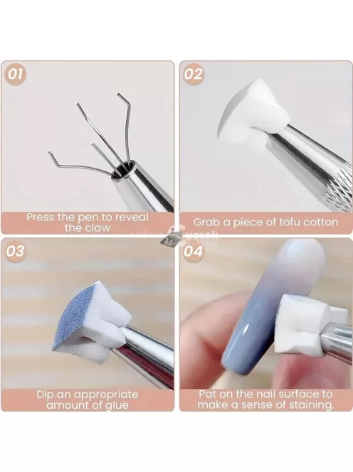 Fém körömdíszítő szivacs fogó eszköz 50 db cserélhető mini tofu blokk szivaccsal ombre körömdíszítéshez, manikűr kellékek és kiegészítők
