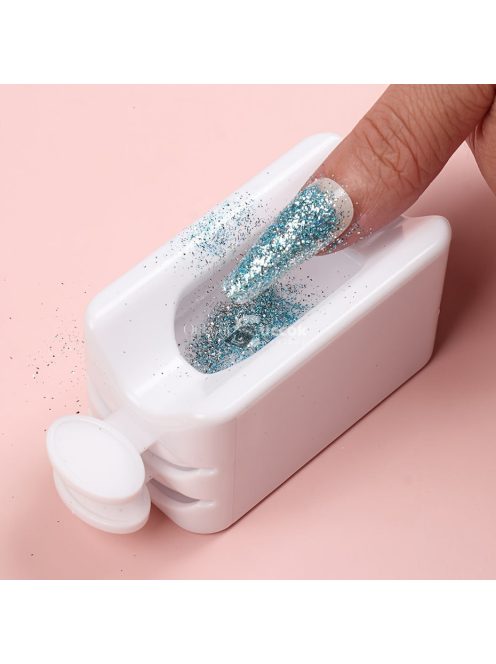 Fehér körömcsillámpor újrahasznosító doboz manikűr Gyűjtse össze a pigmentpor mikrogyöngyöket tartálytartó Kétrétegű tárolótok 2*kanállal+1*tölcsérrel
