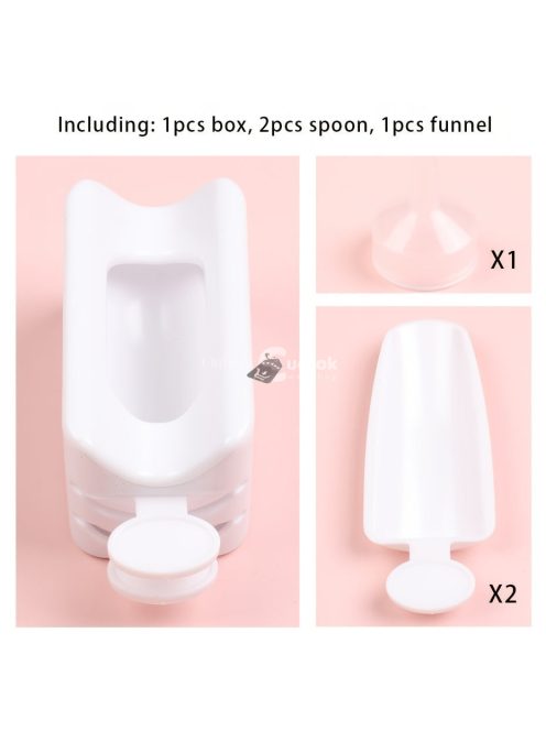 Fehér körömcsillámpor újrahasznosító doboz manikűr Gyűjtse össze a pigmentpor mikrogyöngyöket tartálytartó Kétrétegű tárolótok 2*kanállal+1*tölcsérrel