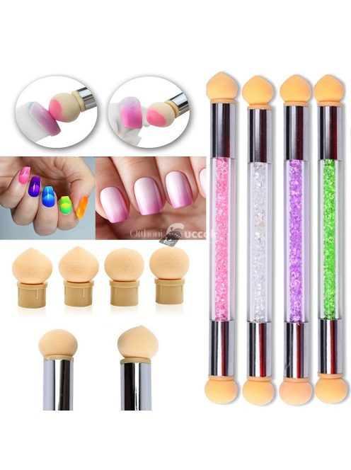 Gradient Sponges körömdíszítő ecsetkészlet 4 cserélhető fejjel – akrilgél, csillámos és púderszedő pöttyező eszközök professzionális körömművészeknek