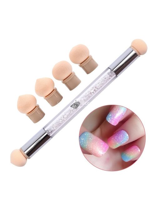 Gradient Sponges körömdíszítő ecsetkészlet 4 cserélhető fejjel – akrilgél, csillámos és púderszedő pöttyező eszközök professzionális körömművészeknek