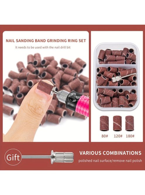 Körömfúró készlet csiszolószalagokkal és keményfém fúrókkal