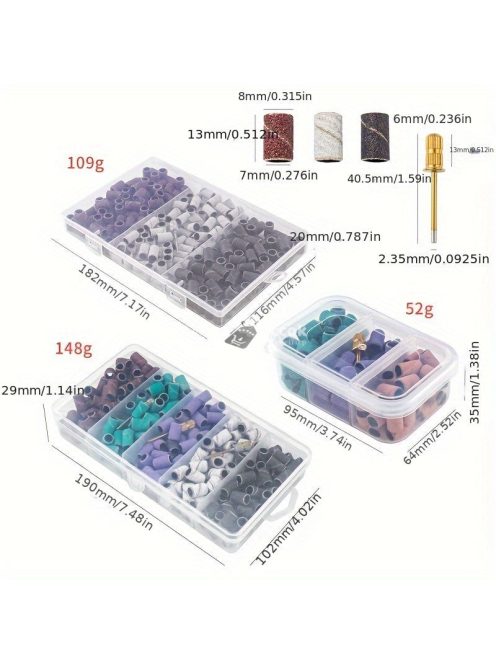 Körömfúró készlet csiszolószalagokkal és keményfém fúrókkal