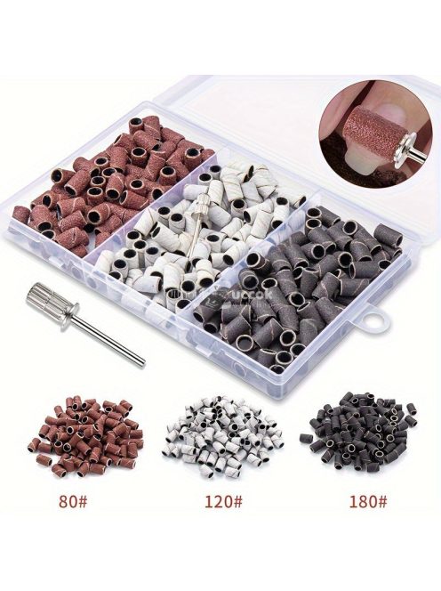 Körömfúró készlet csiszolószalagokkal és keményfém fúrókkal