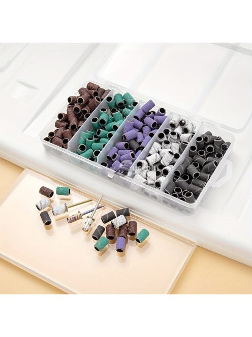 Körömfúró készlet csiszolószalagokkal és keményfém fúrókkal