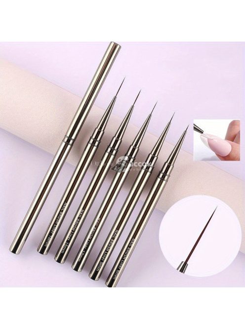 5db UV géllakk körömbélés ecsetkészlet Rajzvonalak Csíkfestés Virágtoll Körömdíszítés manikűr Fém fogantyús csíkozó ecsetek 6/9/12/15/18mm