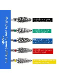   5 db Volfrámkarbid körömfúró, forgó elektromos keményfém maró manikűr géllakk eltávolítóhoz 7,62/81,28 cm körömreszelő pedikűr
