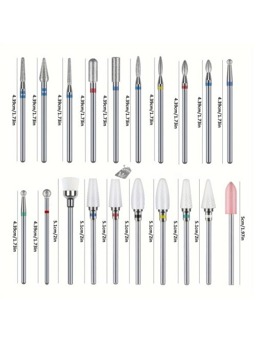20 db-os fúrószár szett akril körömhöz – 3/32'' kerámia- és keményfém fúrószárak körömfúróhoz, professzionális manikűr, pedikűr, körömápoló eszközök, illatanyagmentes