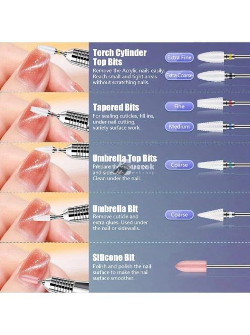 20 db-os fúrószár szett akril körömhöz – 3/32'' kerámia- és keményfém fúrószárak körömfúróhoz, professzionális manikűr, pedikűr, körömápoló eszközök, illatanyagmentes