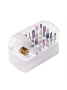   30 lyukú körömdíszítő fúró tárolódoboz ecsettel csiszoló polírozófej-tartóval, kijelző körömfúrószárral, körömtartó manikűrrel (fúrófej nélkül)