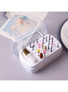 30 lyukú körömdíszítő fúró tárolódoboz ecsettel csiszoló polírozófej-tartóval, kijelző körömfúrószárral, körömtartó manikűrrel (fúrófej nélkül)