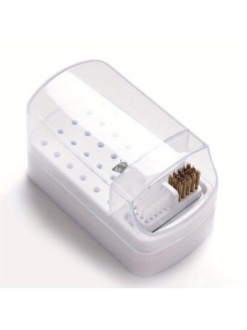 30 lyukú körömdíszítő fúró tárolódoboz ecsettel csiszoló polírozófej-tartóval, kijelző körömfúrószárral, körömtartó manikűrrel (fúrófej nélkül)