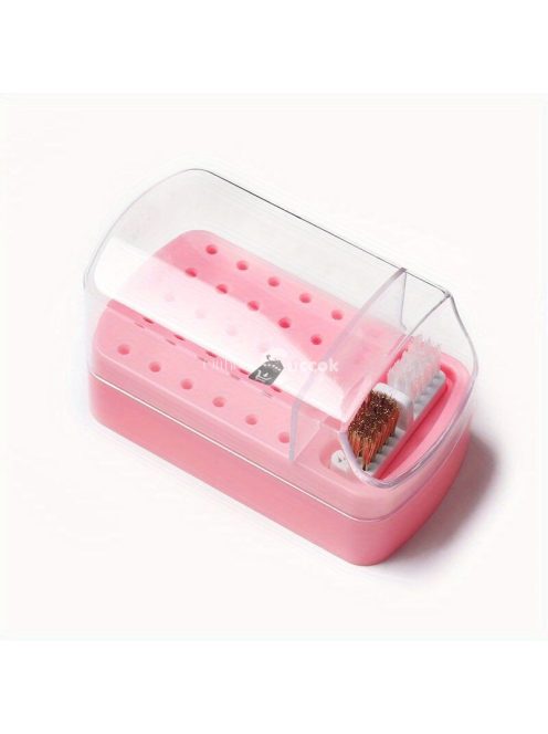 30 lyukú körömdíszítő fúró tárolódoboz ecsettel csiszoló polírozófej-tartóval, kijelző körömfúrószárral, körömtartó manikűrrel (fúrófej nélkül)