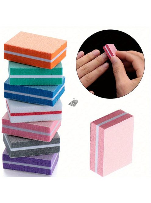 50 db-os mini körömreszelő blokk, kétoldalas csiszolóreszelők, polírozó manikűr-pedikűr eszközök, körömművészeti szivacskockák formázáshoz és simításhoz