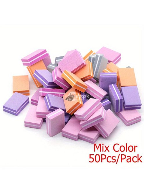 50 db-os mini körömreszelő blokk, kétoldalas csiszolóreszelők, polírozó manikűr-pedikűr eszközök, körömművészeti szivacskockák formázáshoz és simításhoz