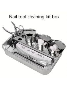  Professzionális rozsdamentes acél körömápoló szerszámtartó készlet tisztító kiegészítőkkel, manikűr-pedikűr eszközök tároló tálca készlet