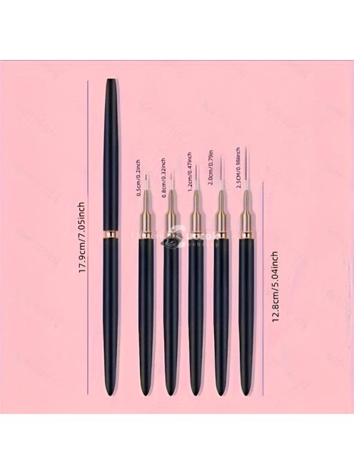 5db Rózsaszín/fekete Nail Art Ecsetek A Részletekért, Long Nail Art Line Ecsetek Manikűrzselé Finom Mintákhoz