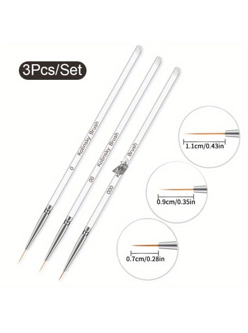 3 db-os körömfestő csíkecset készlet, finom vonalú ecset, vékony vonalú gél köröm precíziós ecsetek, illatmentes körömdíszítő eszközök