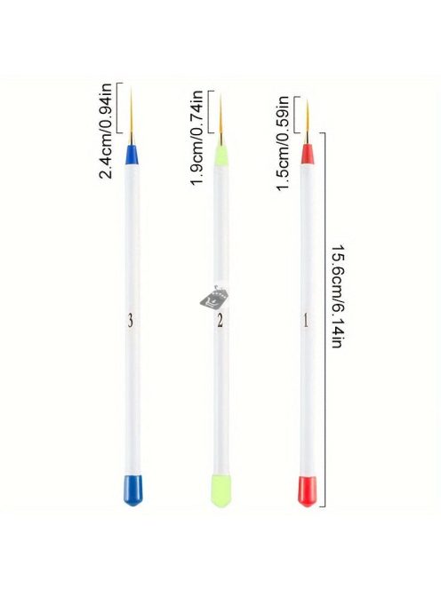 3 db-os körömfestő csíkecset készlet, finom vonalú ecset, vékony vonalú gél köröm precíziós ecsetek, illatmentes körömdíszítő eszközök