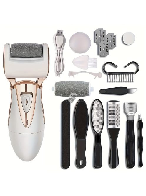 Elektromos láb bőrkeményedés eltávolító, elektromos lábreszelő újratölthető kemény bőr pedikűr eszközök Lábápoló bőrkeményedés eltávolító készlet