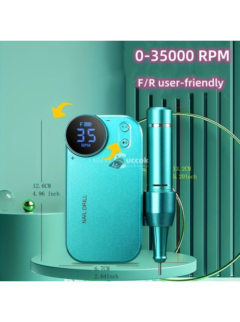 Professzionális 35000 RPM körömfúró , újratölthető elektromos körömreszelő gép E reszelő akril körmökhöz gél polírozás eltávolító