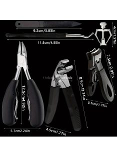   6 darabos körömcsipesz készlet ívelt pengékkel, benőtt körömreszelővel & szögletes vágókkal - Szagmentes manikűr & pedikűr készlet minden körtípushoz