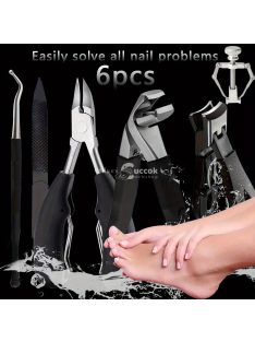   6 darabos körömcsipesz készlet ívelt pengékkel, benőtt körömreszelővel & szögletes vágókkal - Szagmentes manikűr & pedikűr készlet minden körtípushoz