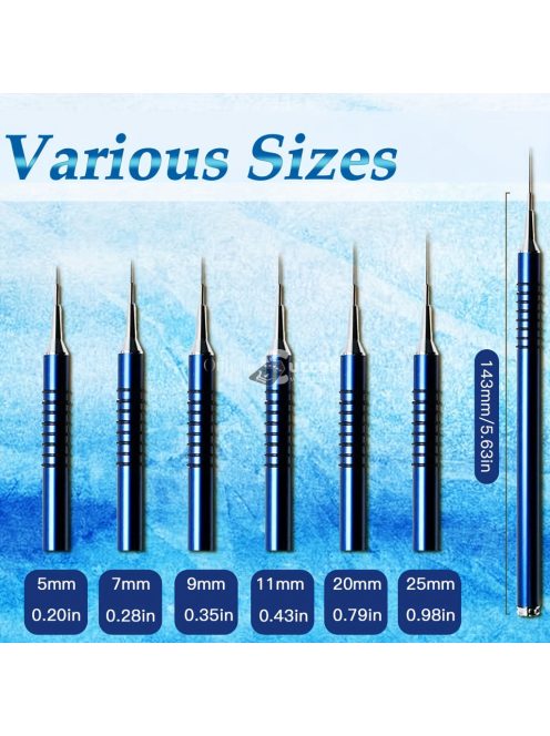 Körömdíszítő ecset készlet, 6db Nail Art Design ecset vékony, hosszú vonalakat csíkozó pöttyös rajztoll, UV géllakk festés fém nyéllel csíkozó ecsetek méret 5/7/9/11/20/25mm