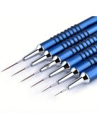 Körömdíszítő ecset készlet, 6db Nail Art Design ecset vékony, hosszú vonalakat csíkozó pöttyös rajztoll, UV géllakk festés fém nyéllel csíkozó ecsetek méret 5/7/9/11/20/25mm