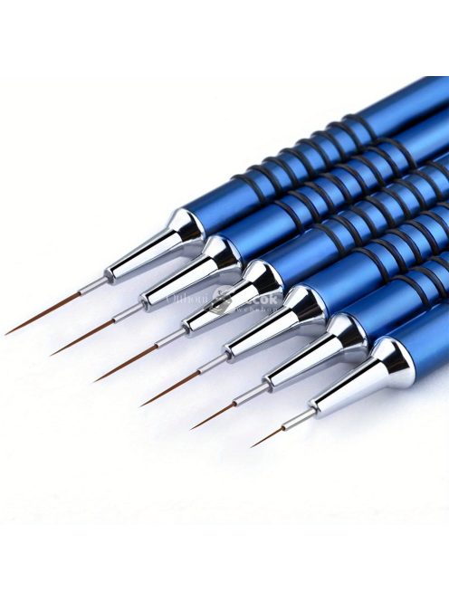 Körömdíszítő ecset készlet, 6db Nail Art Design ecset vékony, hosszú vonalakat csíkozó pöttyös rajztoll, UV géllakk festés fém nyéllel csíkozó ecsetek méret 5/7/9/11/20/25mm