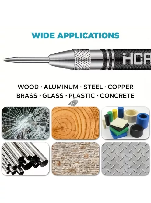 1 db szuper erős, ötvözet, volfrámacél hegyű automata centrális lyukasztó – állítható, rugós, fém fúrószerszám famegmunkáláshoz és jelöléshez