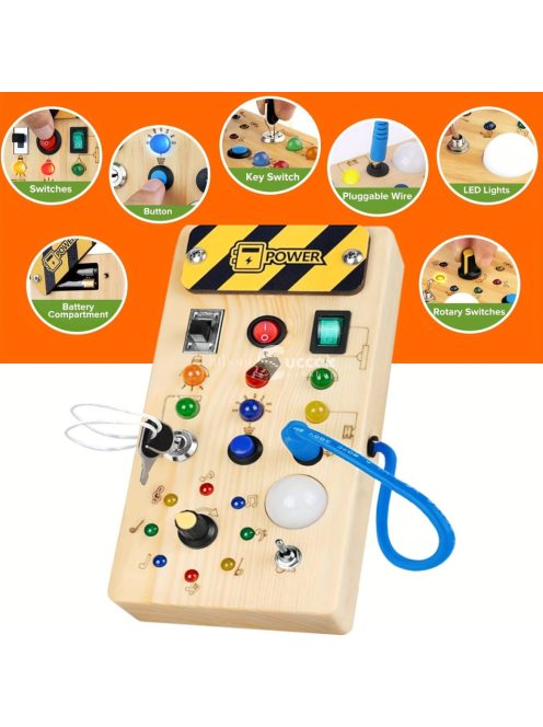 Színes Fa Foglalkoztató Tábla Érzékszervi Játékkal, Fény Kapcsolókkal - Oktatási & Utazásbarát Születésnapi Ajándék Gyerekeknek