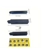 karbid betét tartó 10db szerszámkészlettel - 45°-os esztergálás precíziós fémmegmunkáláshoz, sík esztergálás & CNC kompatibilis