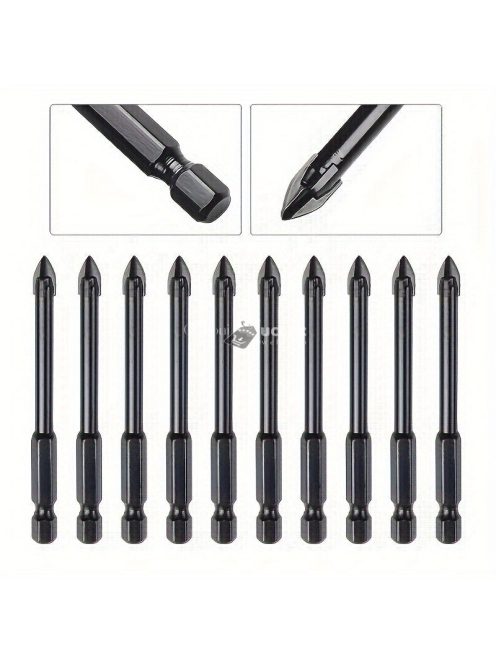 10 részes T-fűrész, hatszögű szárú fúrószár, nagy sebességű acél, többcélú csempe, üveg, tükör, kerámia, kemény ötvözet fúrószár készlet.