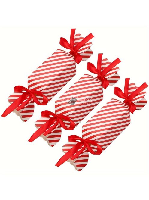 20db Piros Csíkos Karácsonyi Cukorka Ajándékdobozok Szalagokkal