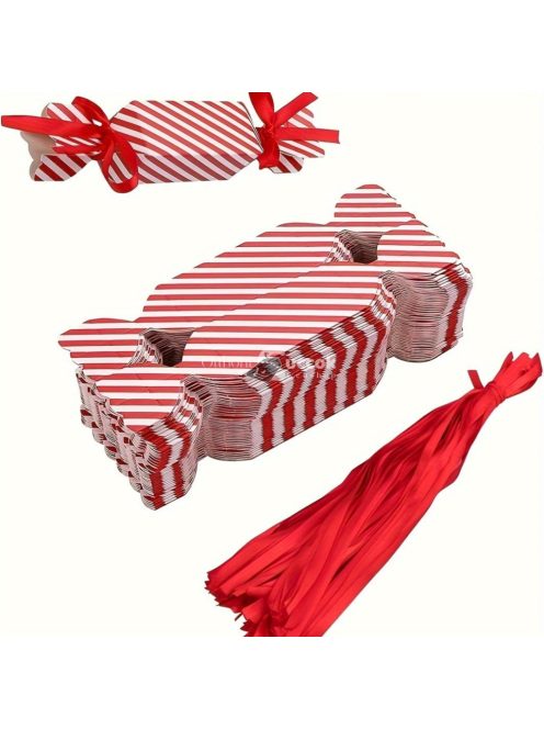20db Piros Csíkos Karácsonyi Cukorka Ajándékdobozok Szalagokkal