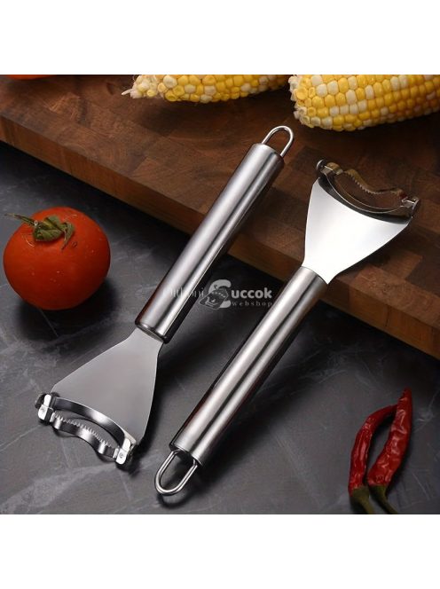 1 db rozsdamentes acél kukoricacsőhámozó, multifunkcionális zöldséghámozó, újrafelhasználható konyhai eszköz, áramforrás nem szükséges, fém konyhai eszköz készlet