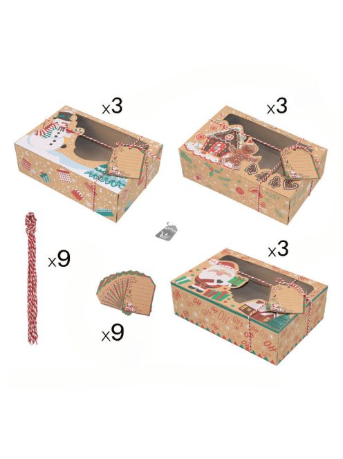 27 darabos Karácsonyi Sütemény Ajándékdoboz Készlet PVC Ablakkal