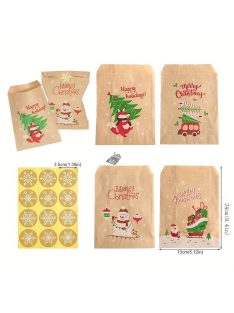   24db, Retro karácsonyi papír zacskó matricákkal Mikulás Hóember Róka